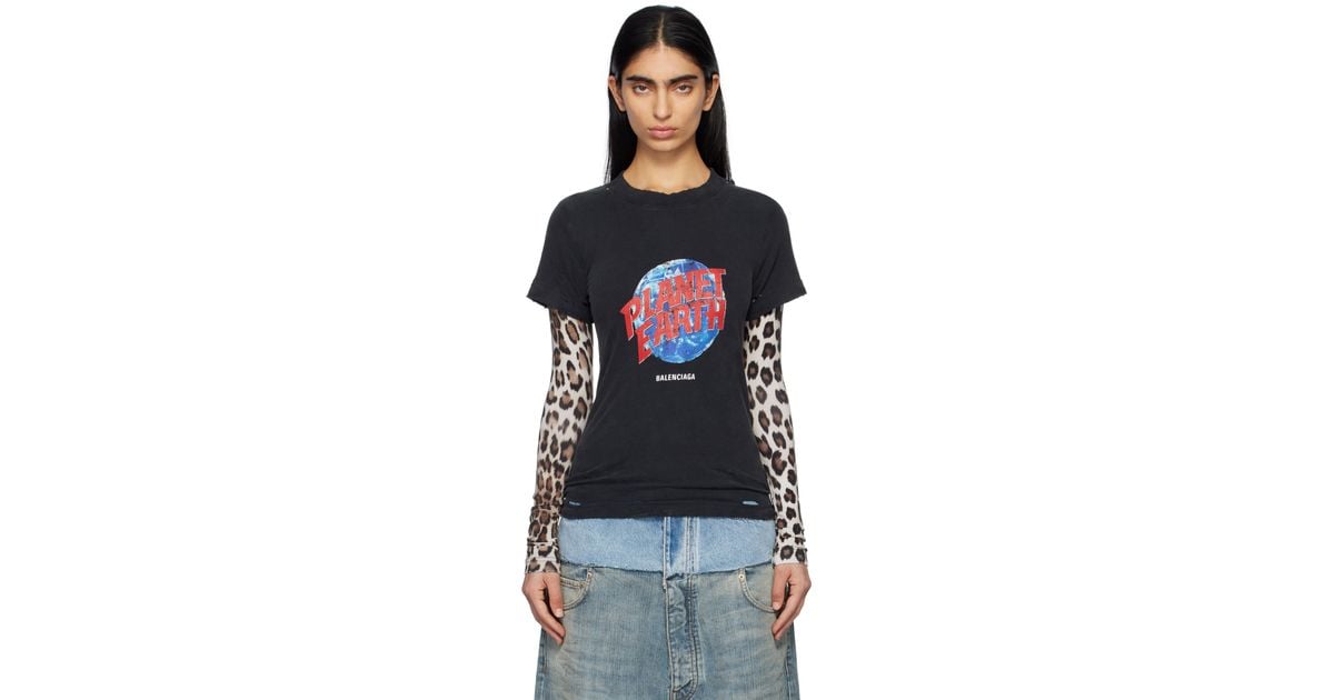 BALENCIAGA Planet Earth ダブルスリーブ Tシャツ Balenciaga 'Planet Earth' Double Sleeve T-Shirt in Black | Lyst