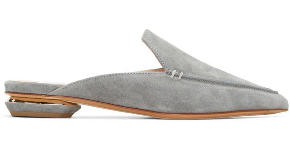 gray suede mules