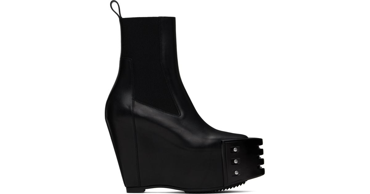 Rick Owens Porterville Grilled Wedge Beatle Chelsea Boots in Black