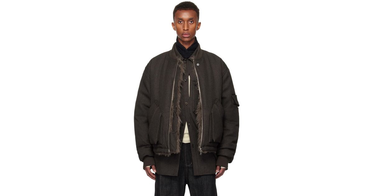 メンズ NULLUS ブラウン リバーシブル パデッド フェイクファー