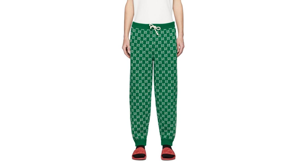 Gucci Green And Off-white Wool GG Lounge Pants for Men - Lyst