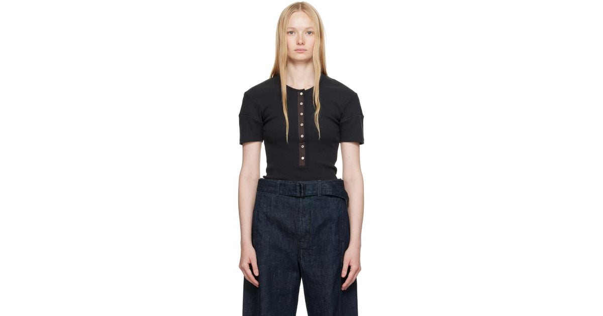 Lemaire ブラック フィット ヘンリーネック Tシャツ ブラック | Lyst