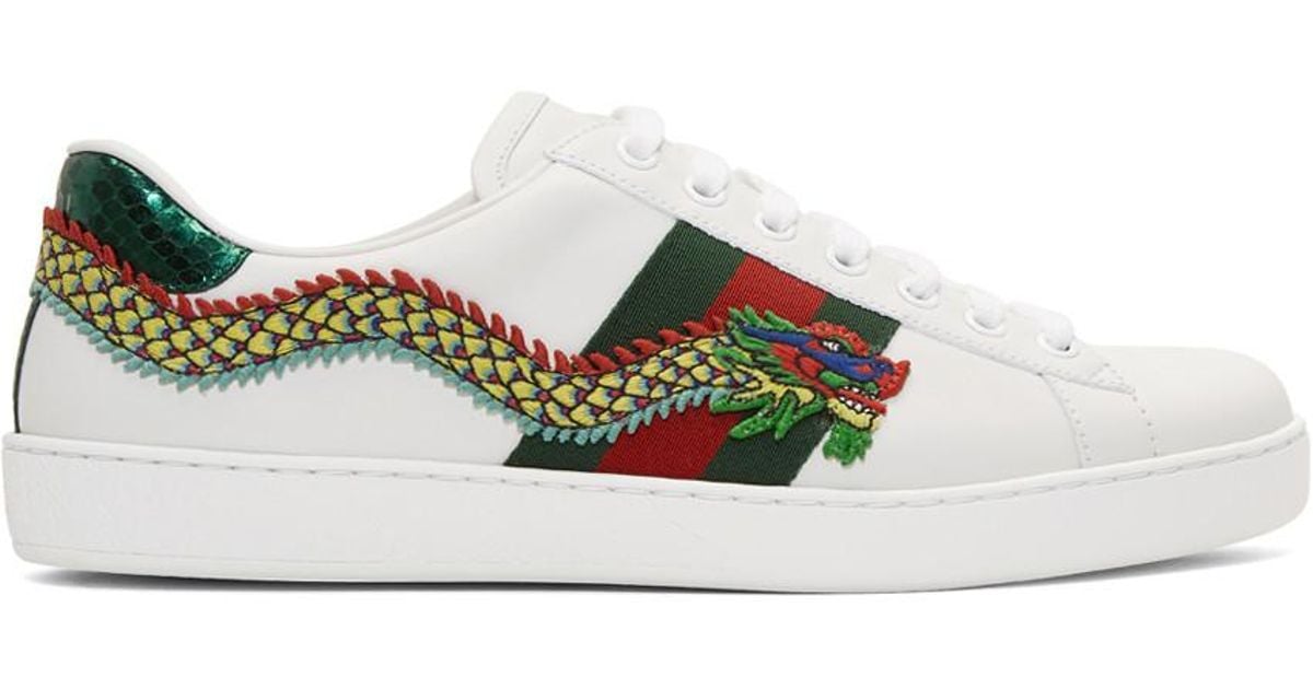 Gucci Leather White Dragon Ace Sneakers 