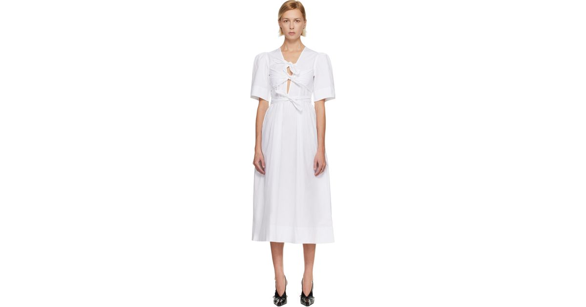 ganni washed stretch cotton tie strap midi dress Washed Stretch Cotton Tie Strap Midi Dress