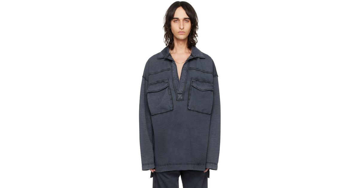 dries van noten グレー ドロップショルダー ポロシャツ メンズ Dries Van Noten グレー ドロップショルダー ポロシャツ
