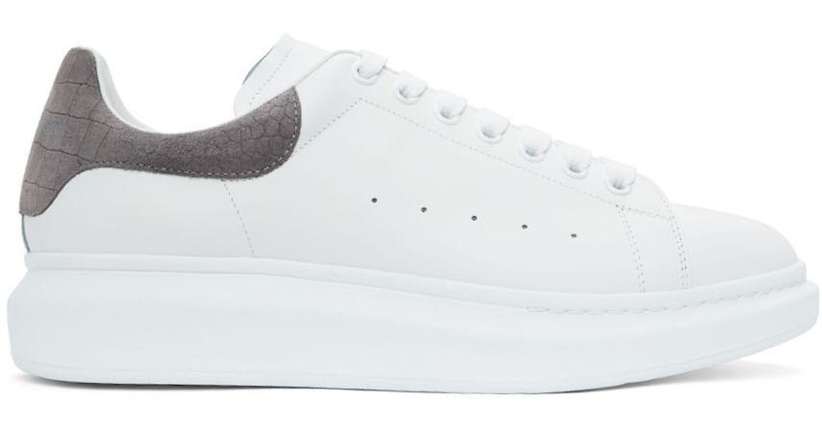 Alexander McQueen Grey Suede Croc Oversized Sneakers in White 