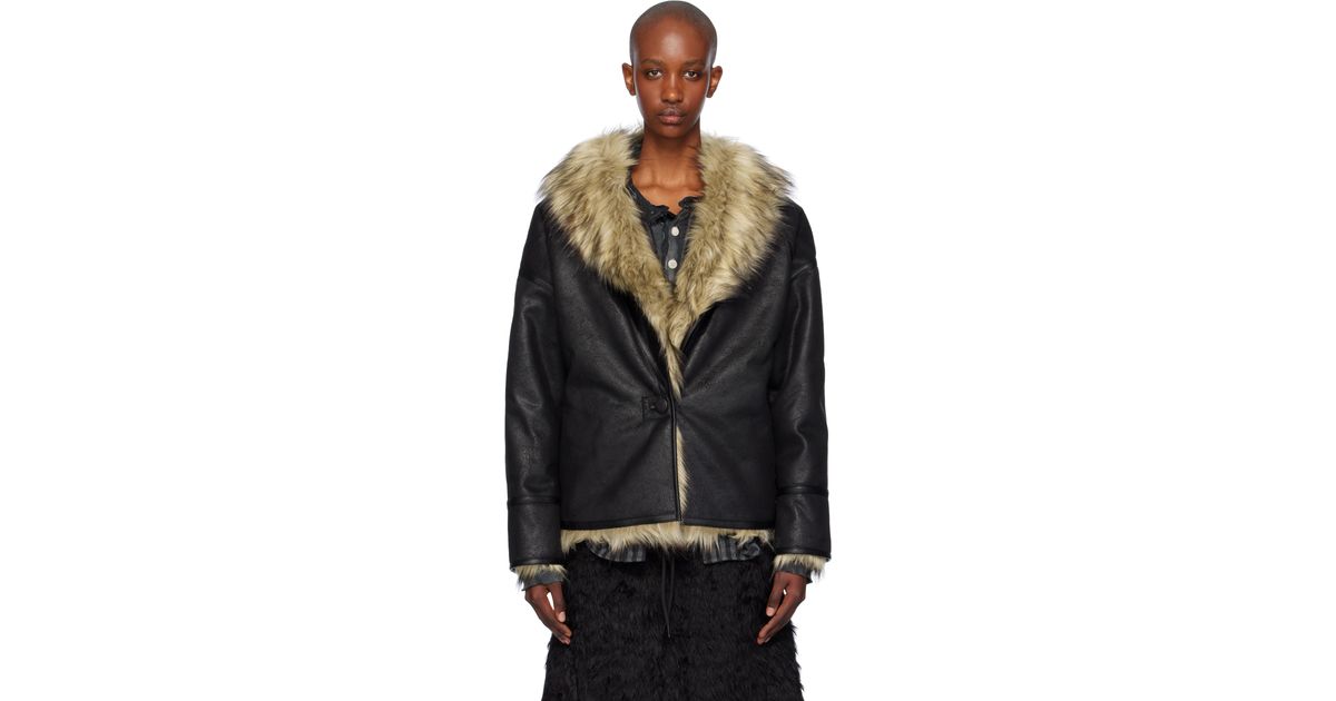 OPEN YY Reversible Faux-Fur Faux-Leather Jacket in Black | Lyst