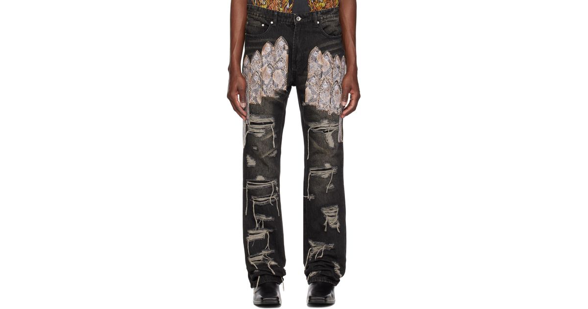 Who Decides War Patch Arch Mocha Denim Jeans in Black for Men 
