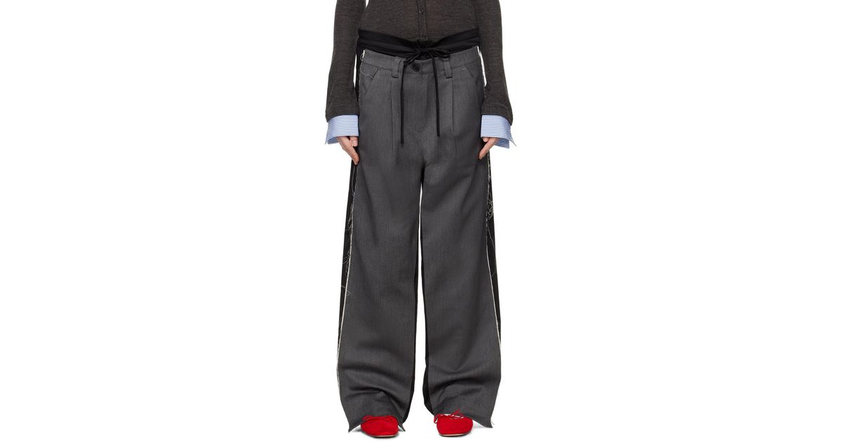 OPEN YY Front Stripe Layered Trousers in Black | Lyst