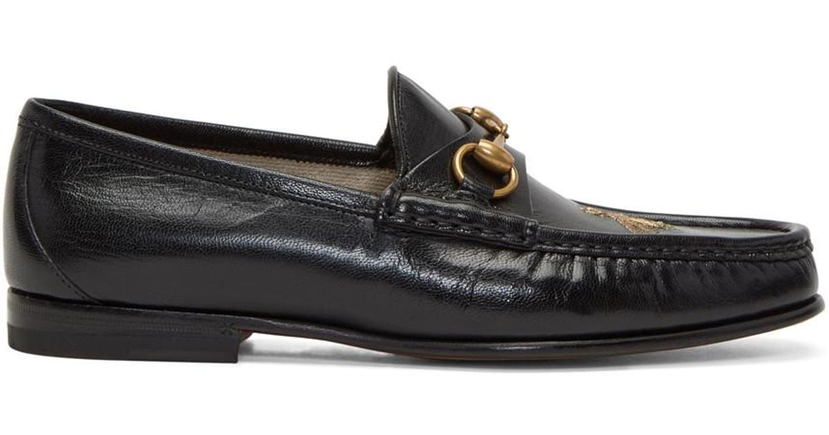 Gucci Black Bee Horsebit Loafers for Men | Lyst