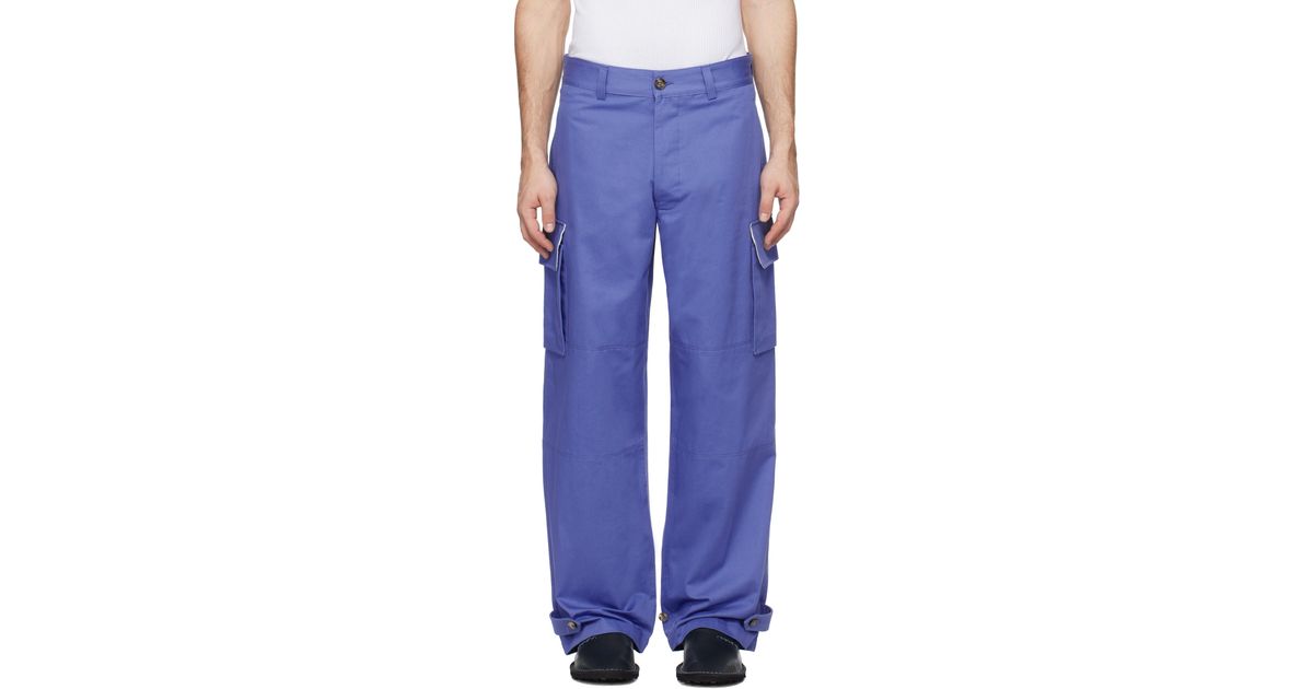 【関税込み】Marni ブルー オーガニックコットン カーゴパンツ メンズ Marni ブルー オーガニックコットン カーゴパンツ ブルー