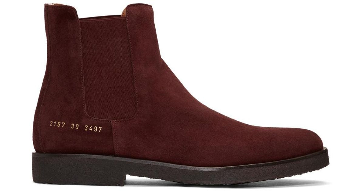 Common Projects Burgundy Suede Chelsea Boots for Men | Lyst