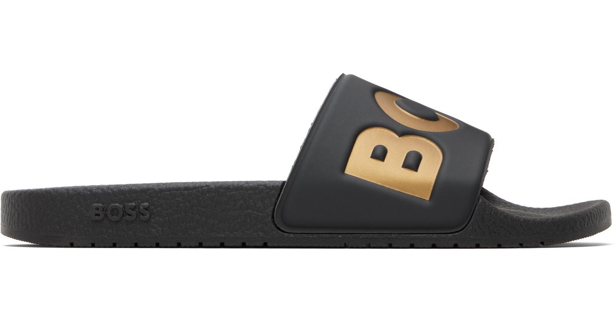 BOSS Large Logo Detail Pool Slides in Black for Men | Lyst UK