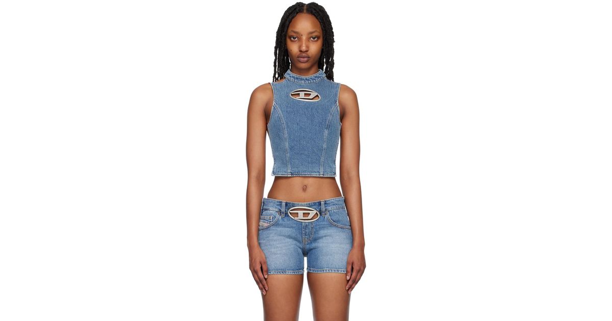 DIESEL Blue De-thea-fringes Denim Tank Top | Lyst UK