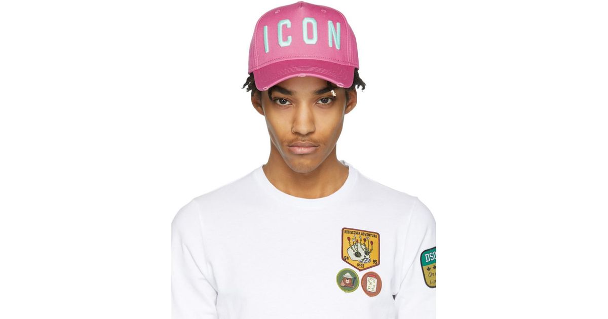 DSquared² Cotton Pink Icon Cap for Men 