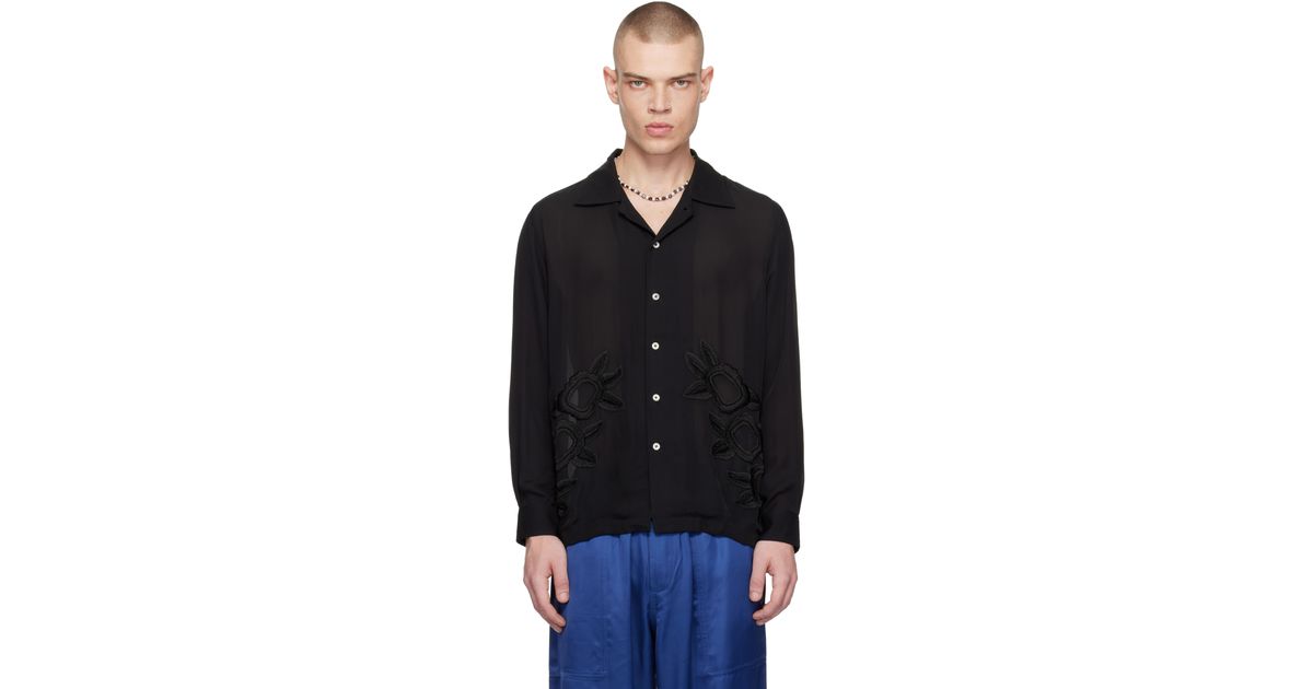 Bode Midnight Daffodil Long Sleeve Shirt in Black for Men | Lyst UK