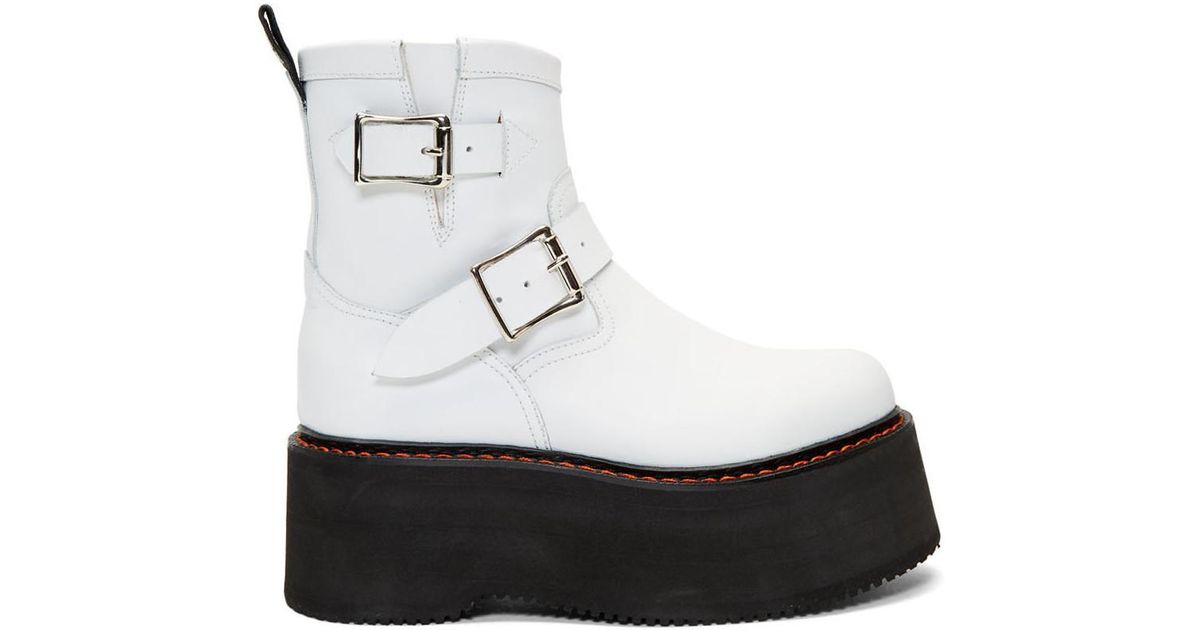 R13 Leather White Double Stack Engineer Boots - Lyst