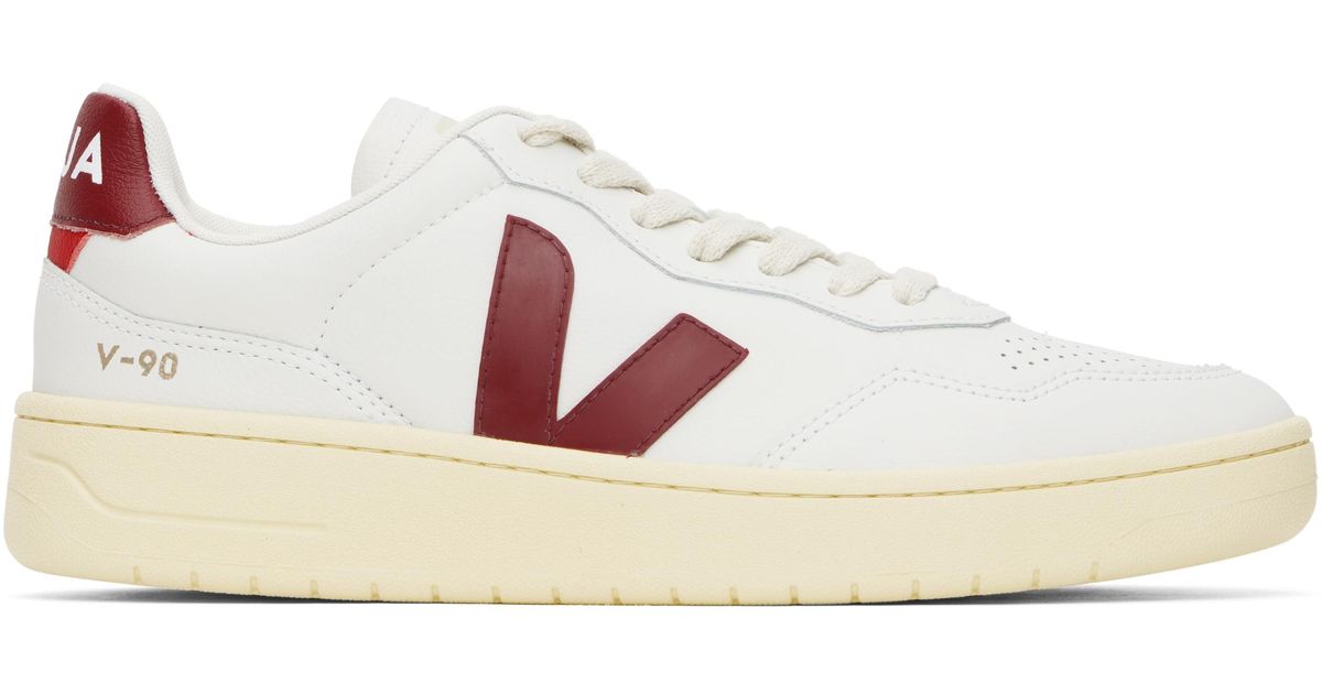 Veja V-90 Leather Sneakers in White for Men | Lyst