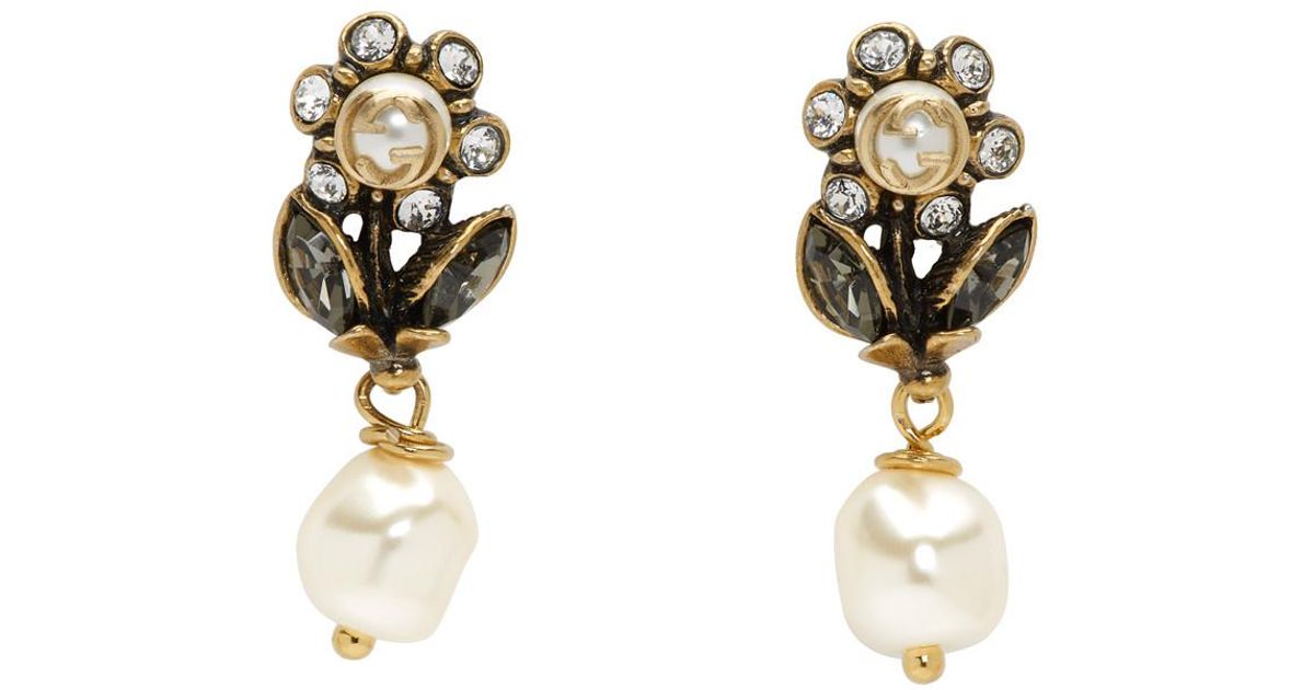 Gucci Metallic Gold Flowers Drop Earrings