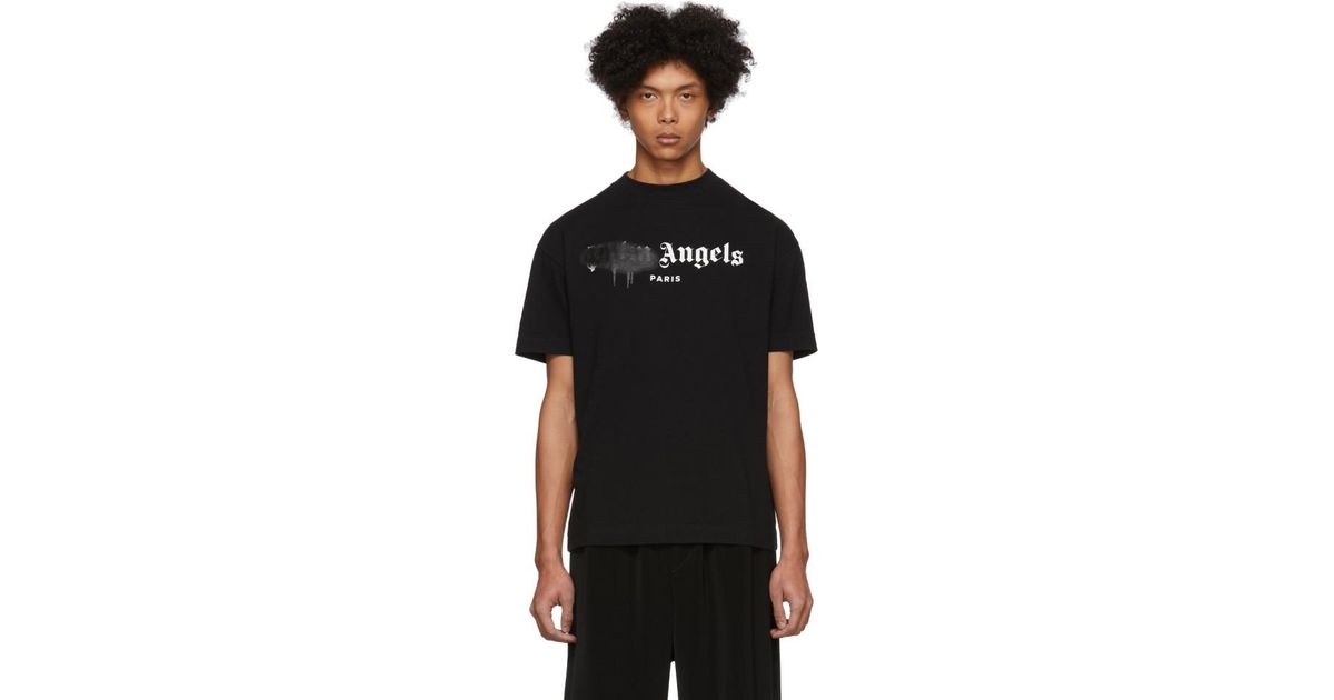 Paris Sprayed Logo T-shirt in black - Palm Angels® Official