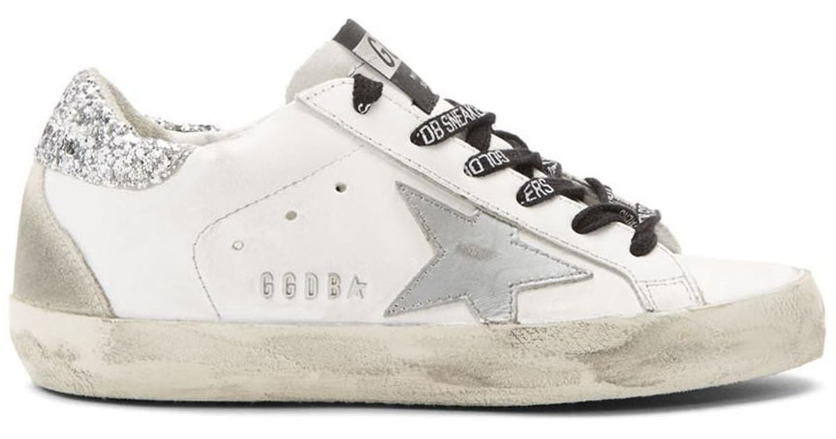 Golden Goose White And Silver Glitter Tab Superstar Sneakers | Lyst