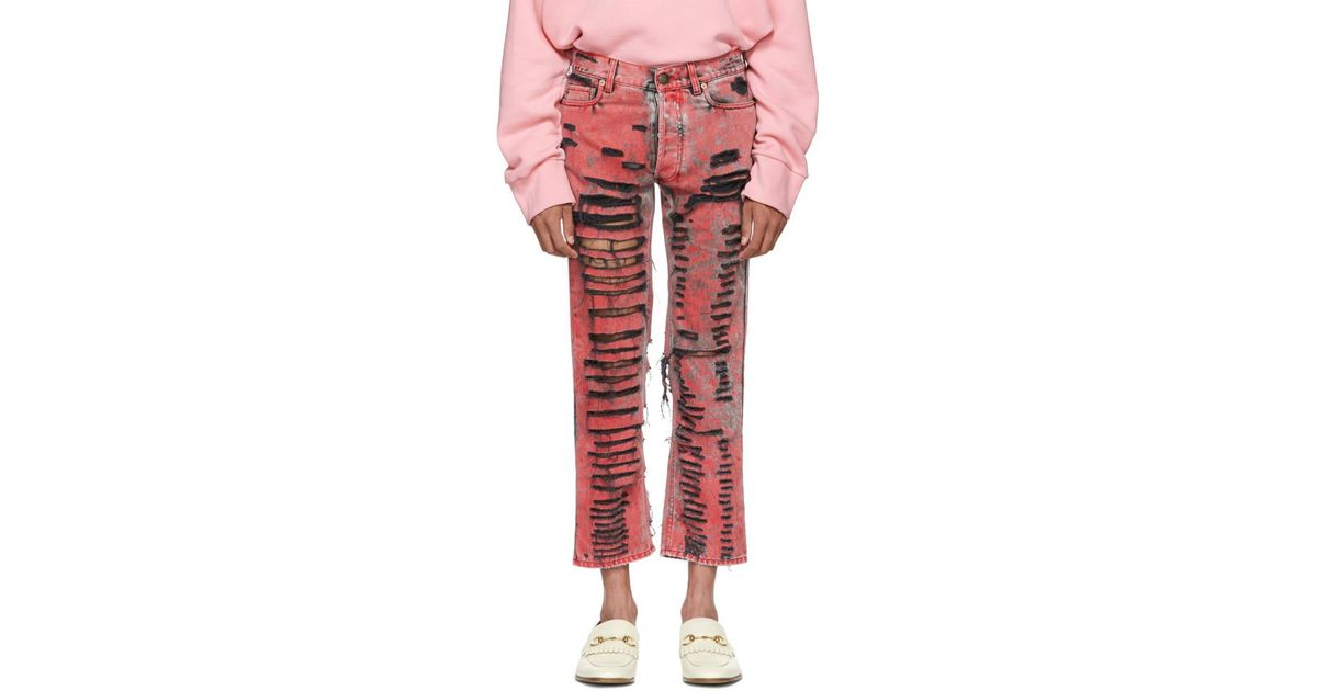 Gucci Denim Black And Red Overdyed Ripped Jeans for Men | Lyst Australia