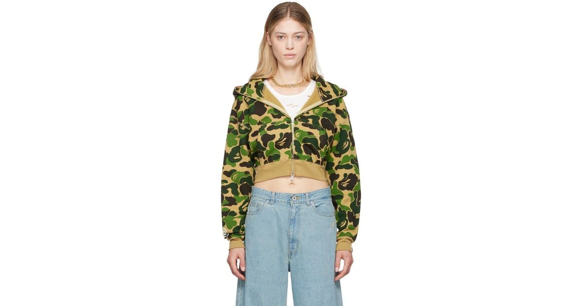 A Bathing Ape Khaki Abc Camo Crystal Stone Shark Hoodie in Green