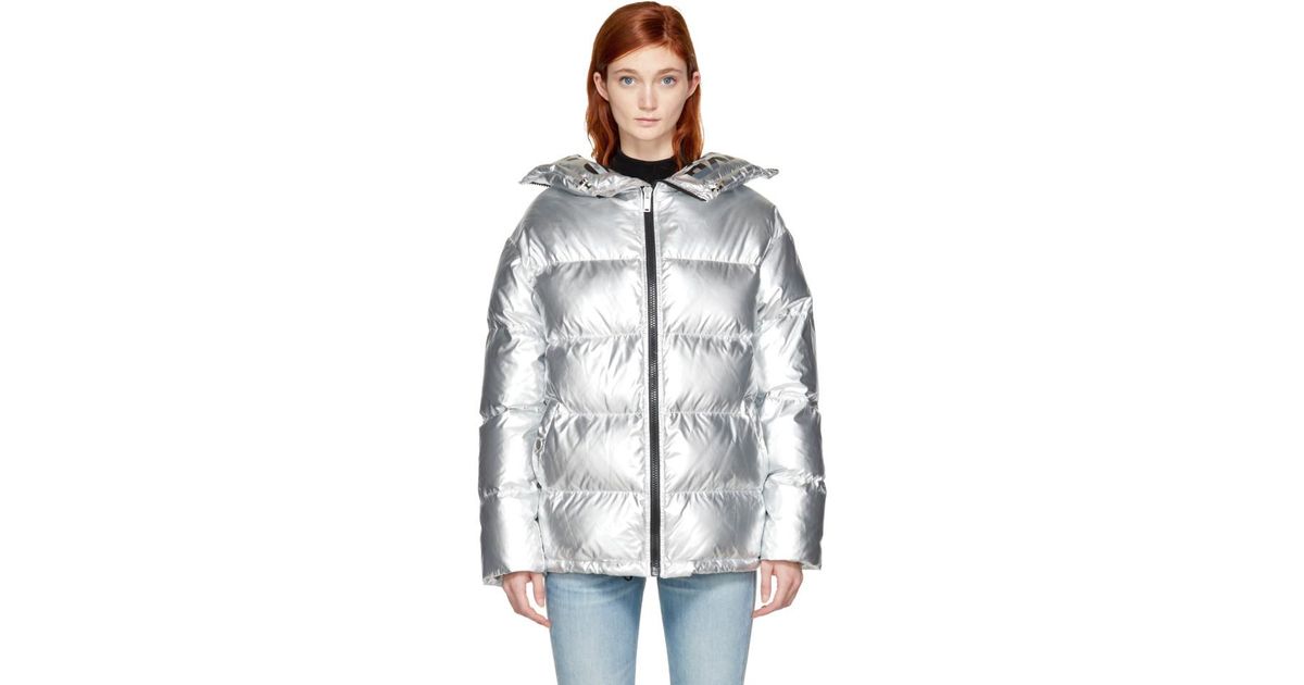 Download SJYP Synthetic Silver Down Metallic Puffer Jacket - Lyst