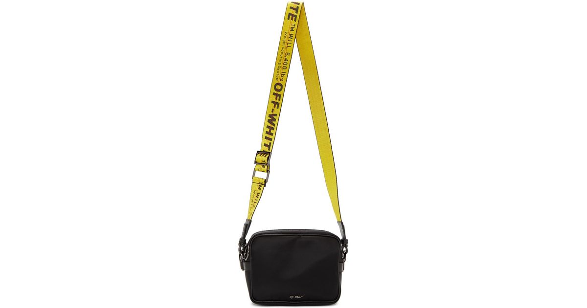 New Off-white Virgil Abloh Black Industrial Strap Leather Messenger  Crossbody Bag