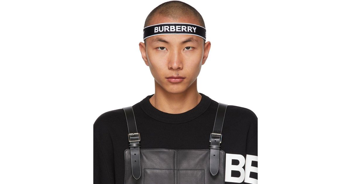 Burberry White Jacquard Logo Headband in Black for Men Lyst