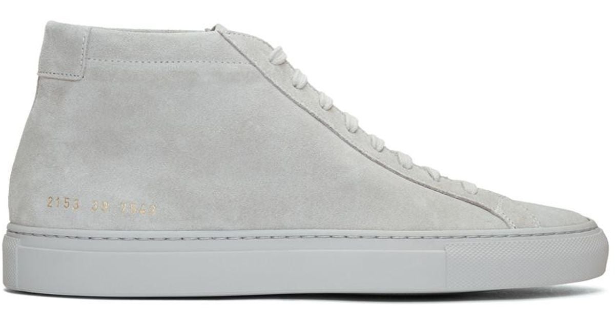 Common Projects Grey Suede Original Achilles Mid Sneakers in Gray