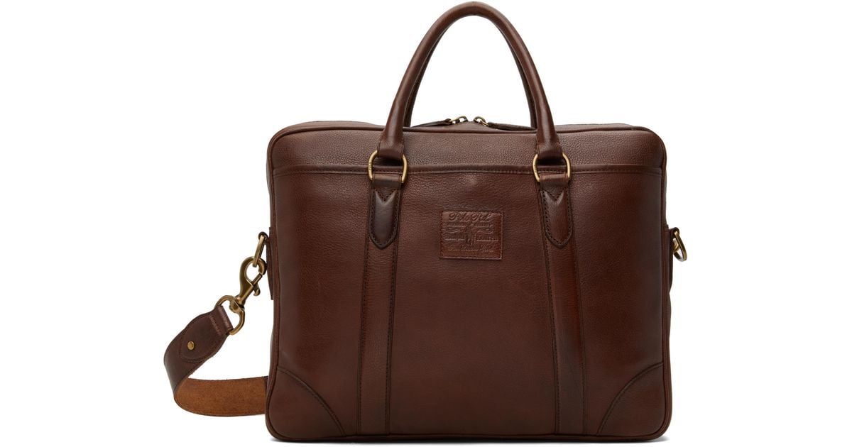 Polo Ralph Lauren Heritage Leather Briefcase in Brown for Men | Lyst