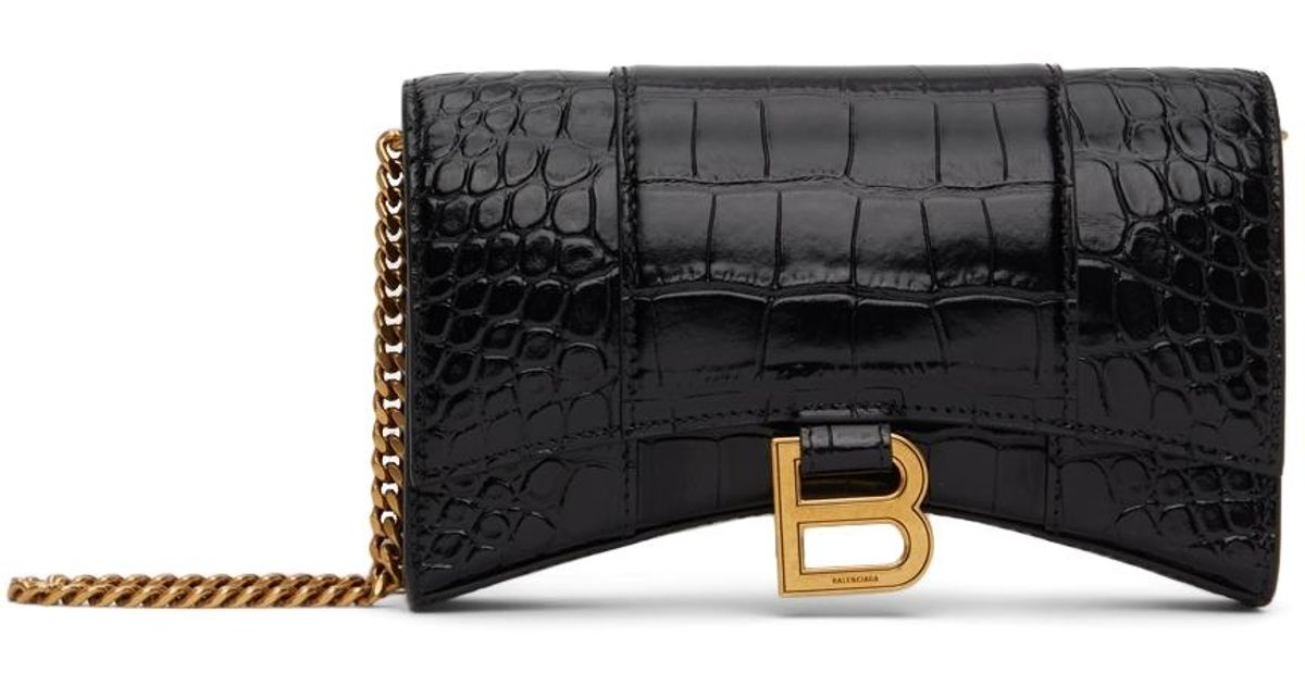 Balenciaga Leather Croc Xs Hourglass Shoulder Bag in Black Lyst UK