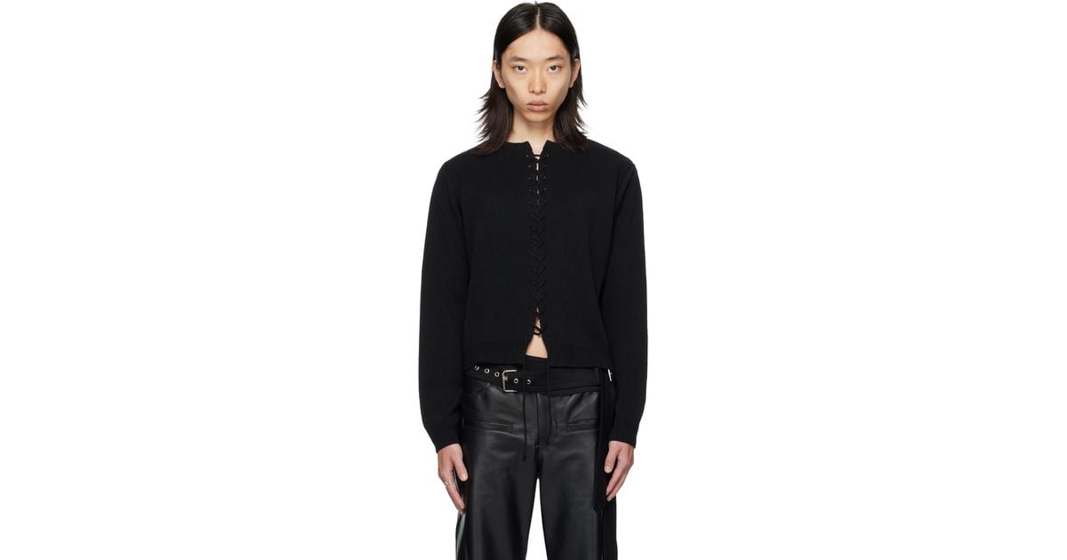 AV VATTEV Lace Up Knit Cardigan in Black for Men | Lyst