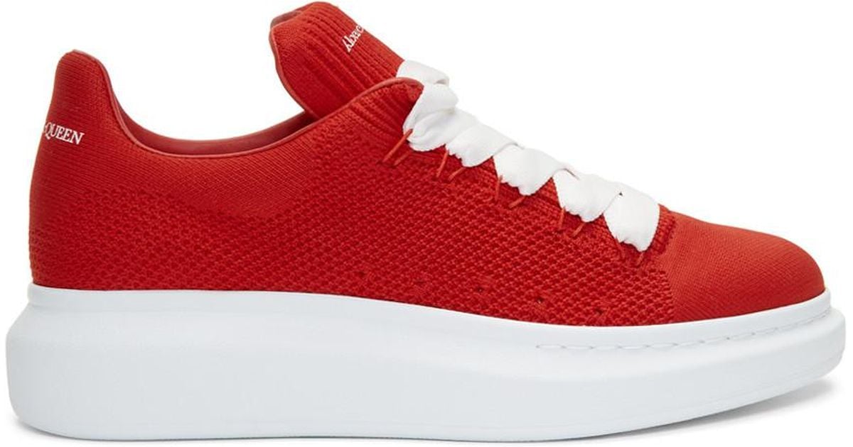 red knit sneakers