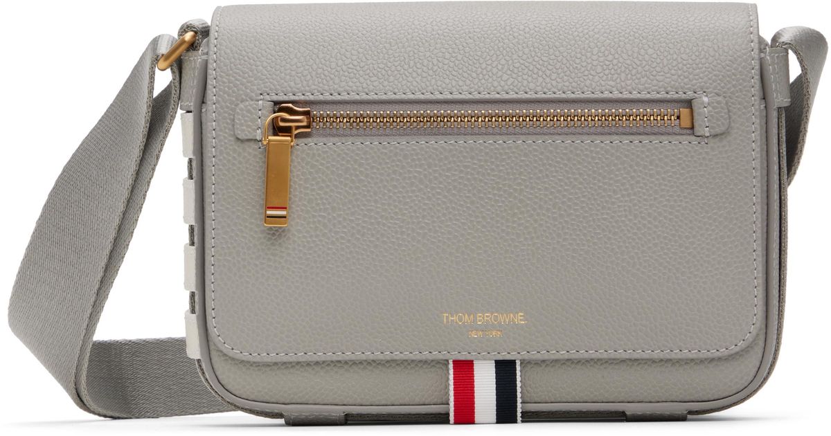 Thom Browne 4-Bar Pebble Grain Small Reporter Bag in Black for Men