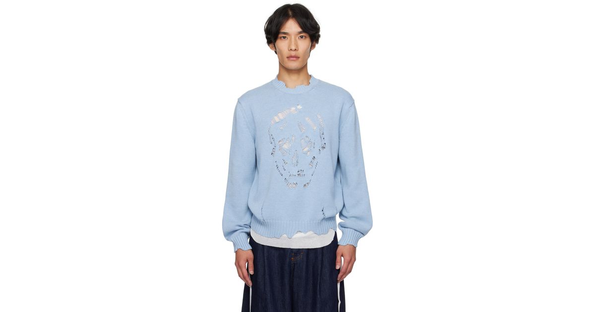 McQueen Distressed Skull Sweater in Blue for Men Lyst UK