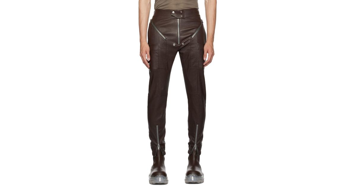 Rick Owens Brown Easy Strobe Leather Cargo Pants in Black for Men | Lyst