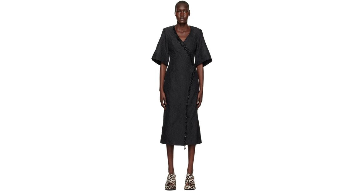 ganni beaded dress Ganni // Floral Jacquard Wrap Dress – VSP Consignment