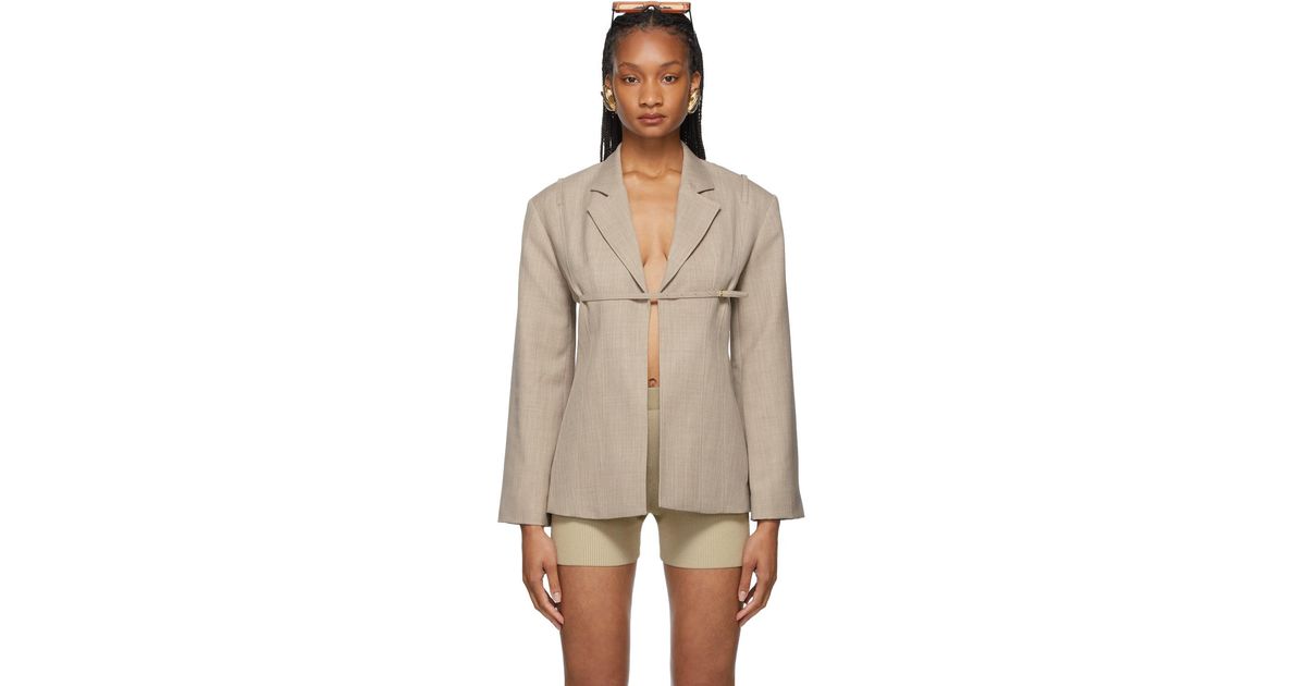 JACQUEMUS ベージュ The Sauge トラウザーズ Jacquemus Beige Linen La Veste Sauge Blazer Jacquemus