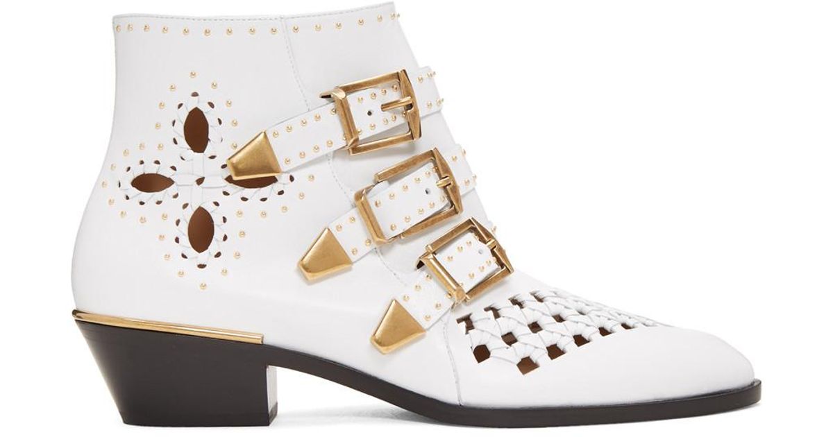 Leather White Nappa Susanna Boots - Lyst