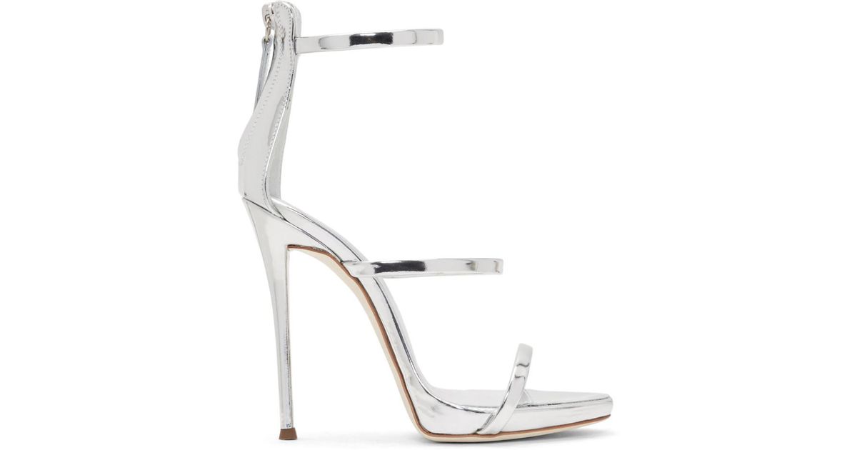 silver three strap heels