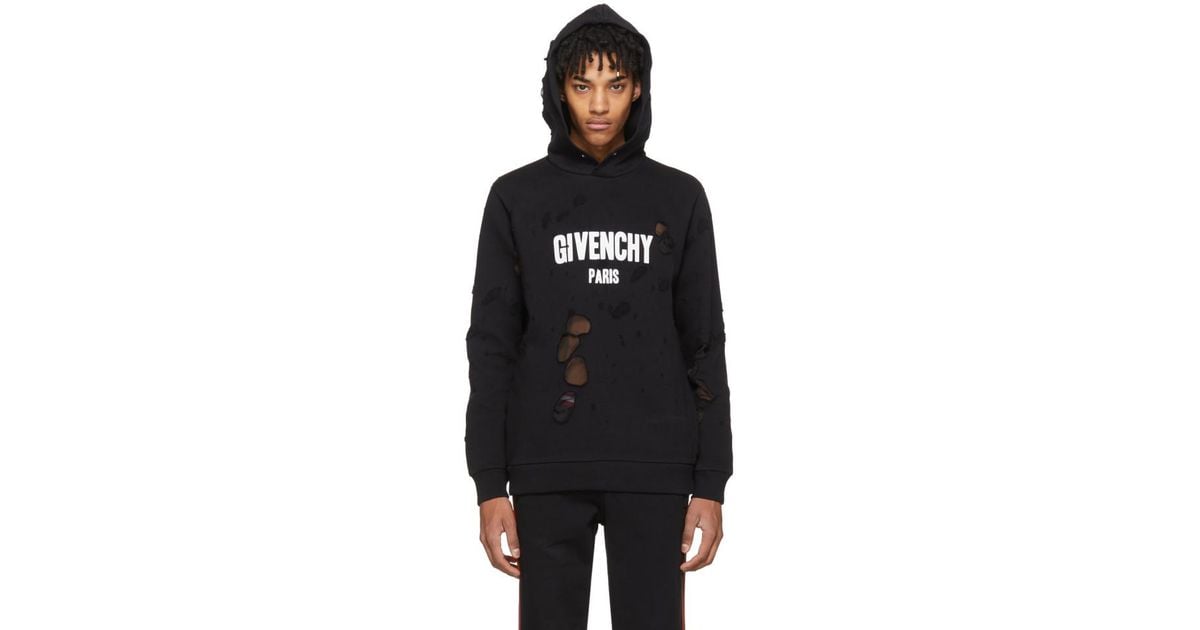 givenchy distressed hoodie black