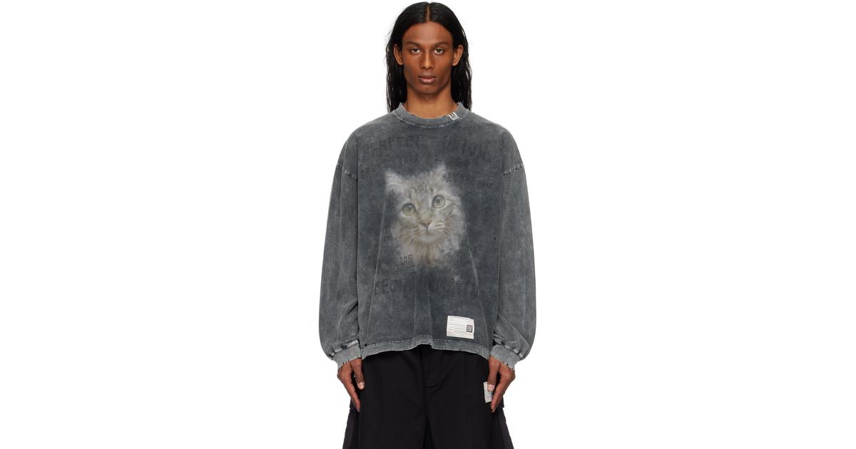 国内発送☆MIHARA YASUHIRO☆Cat Print Long Sleeve T-shirt/BL Maison MIHARA YASUHIRO Black Bleached Cat Print Long Sleeve