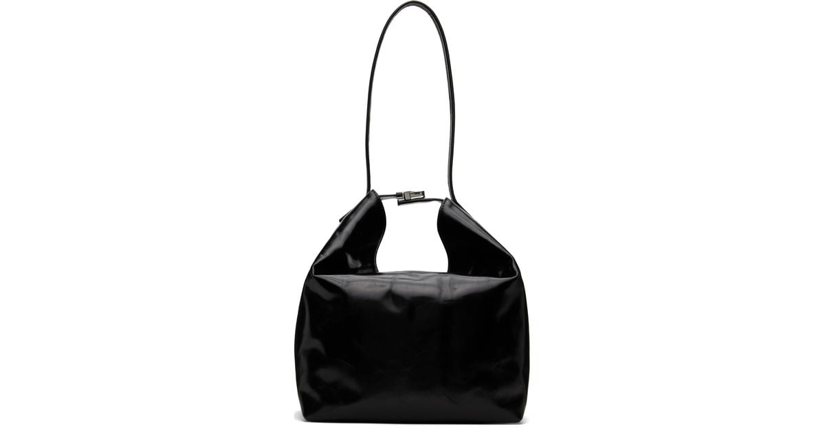 BY FAR Maxi Bea Creased Leather Bag in Black | Lyst