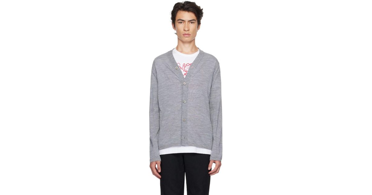 Comme des Garçons Gray Worsted Wool Cardigan in Black for Men | Lyst
