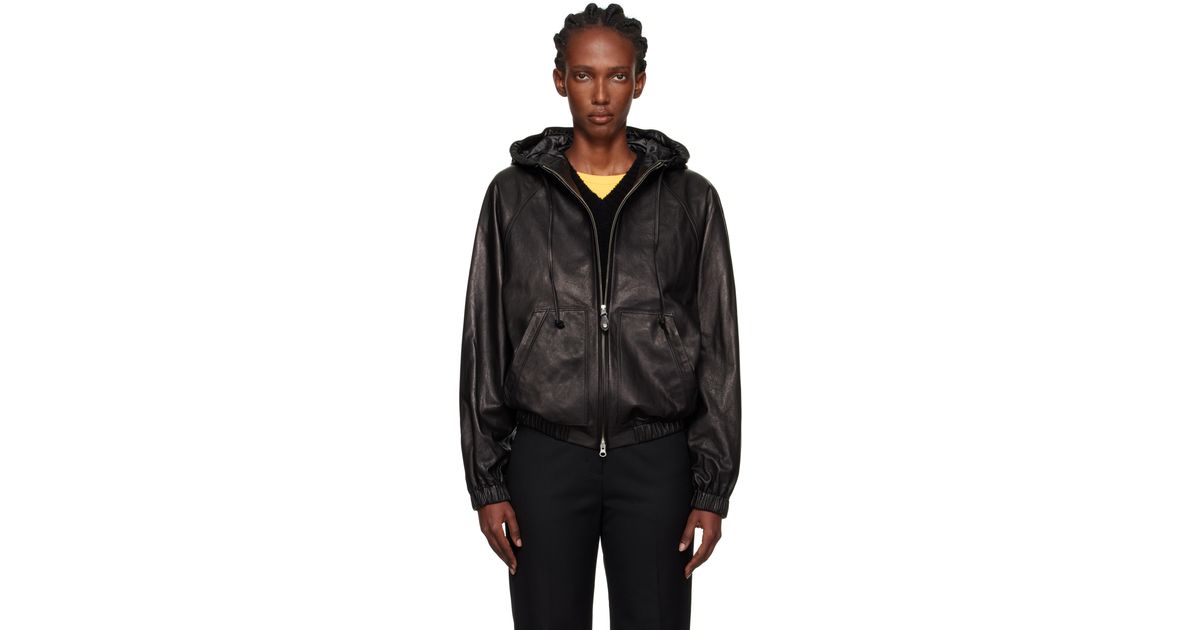 NOTHING WRITTEN Hooded Leather Blouson Jacket in Black | Lyst