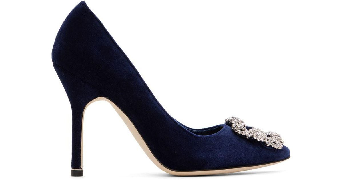 Manolo Blahnik Navy Hangisi Heels in Blue | Lyst