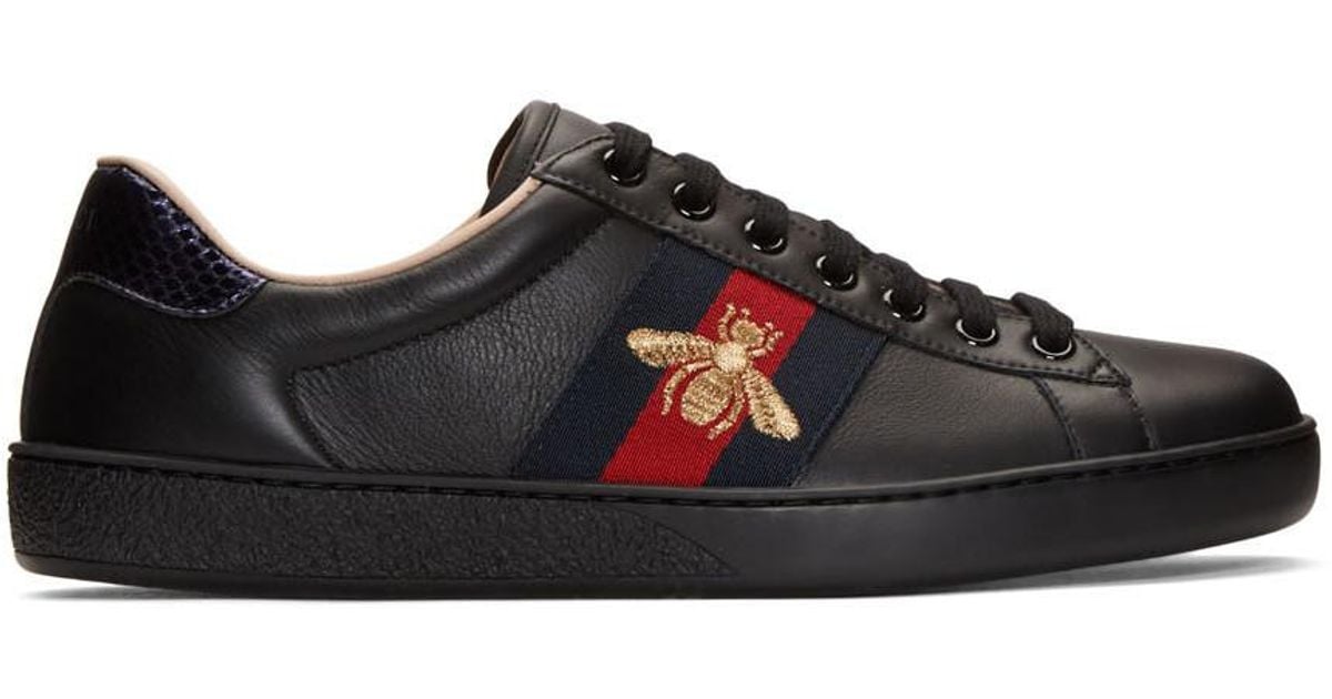 Men's Gucci Ace Embroidered Sneaker Black Bee for Sale in
