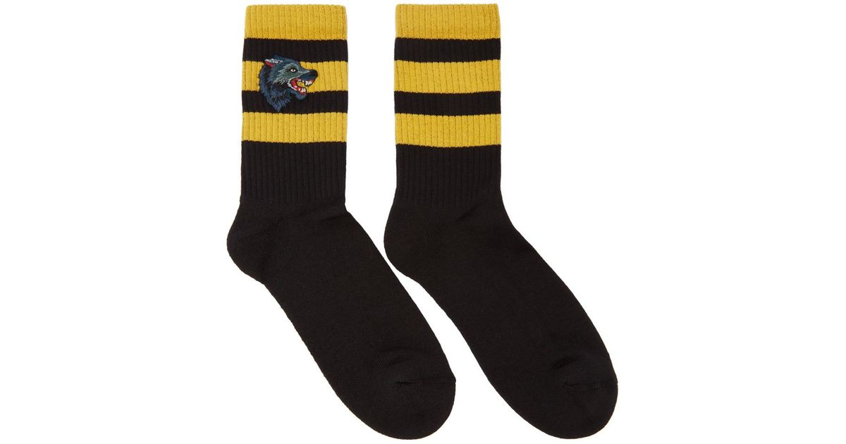Gucci Cotton Black And Yellow Wolf Socks for Men - Lyst